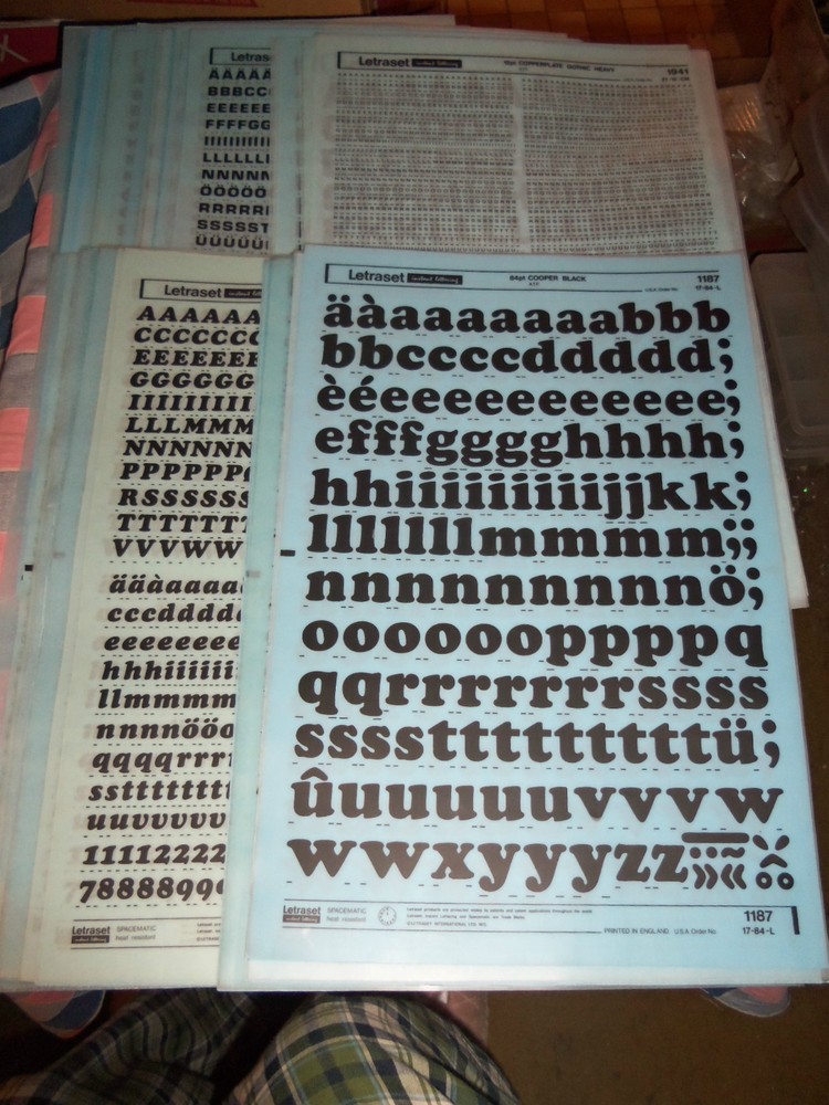 x. NOS Letraset Lettering 10 x 15 Sheet Various Fonts Sizes Use Drop-Down Box