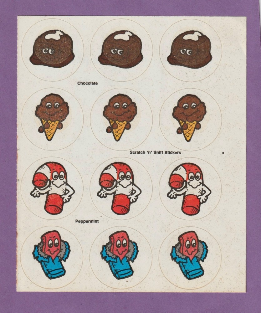 Vintage 1980s PROCORP Scratch & Sniff Sticker Sheet PEPPERMINT & CHOCOLATE
