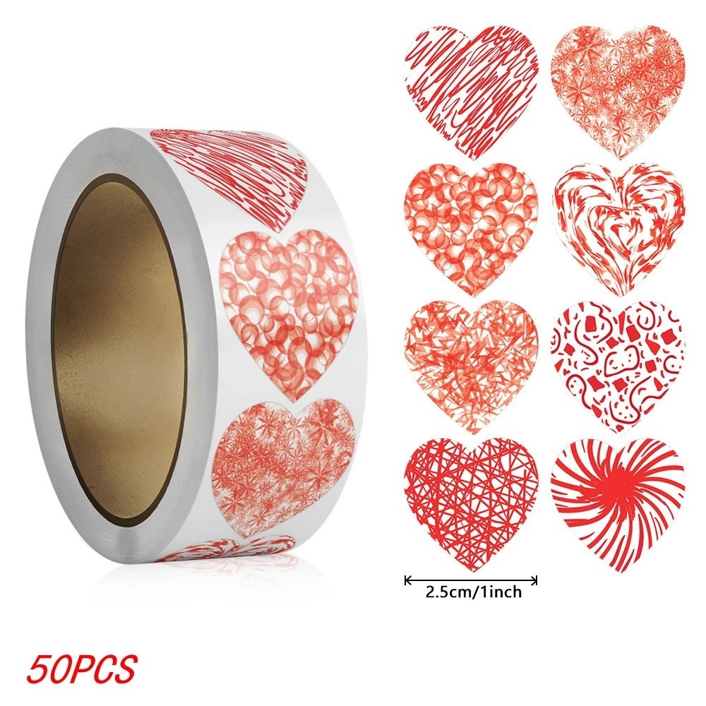 Red Heart Valentine Stickers – 1 Inch Self-Adhesive Love Labels for Gifts ETC