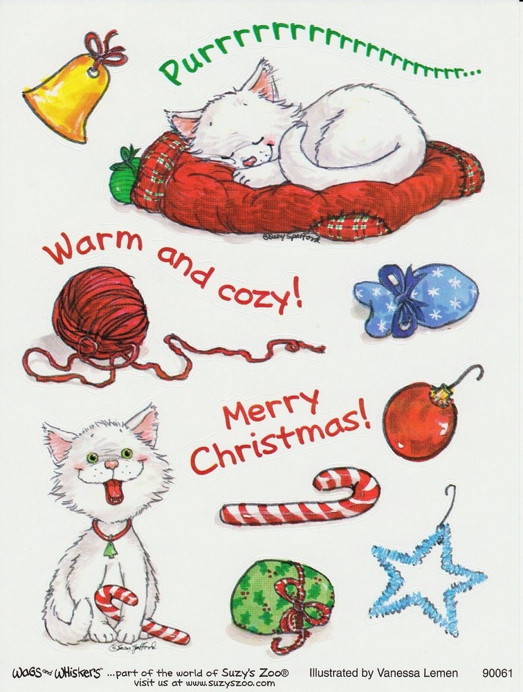 Suzy’s Zoo Stickers 25 Sheets Merry Christmas Cat Kitten Warm Cozy