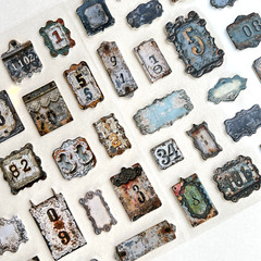 Rustic Number Plaque Stickers Thick Card Blue Collage Junk Journal Scrapbooking