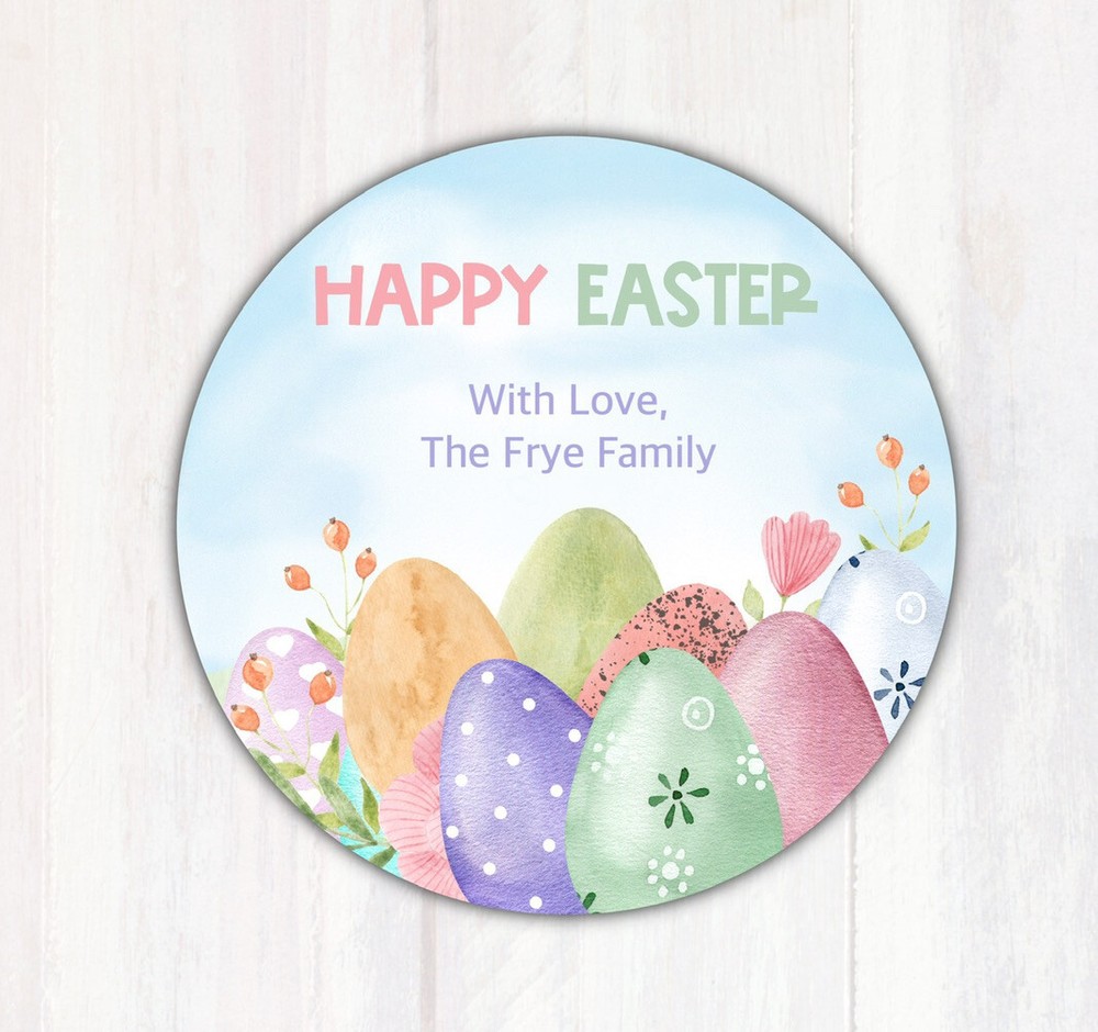48 Personalized Easter Eggs Happy Easter Treat Bag Stickers Favors Labels 1.67”