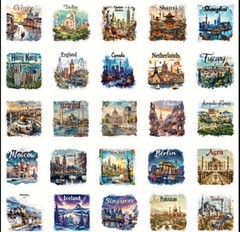 10pcs World Travel Country Stickers- Scrapbook, Journal, DIY Crafts- Clear Back