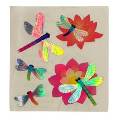 Vintage Prismatic Dragonfly Sticker Lot Holographic Foil 5 Stickers Flowers