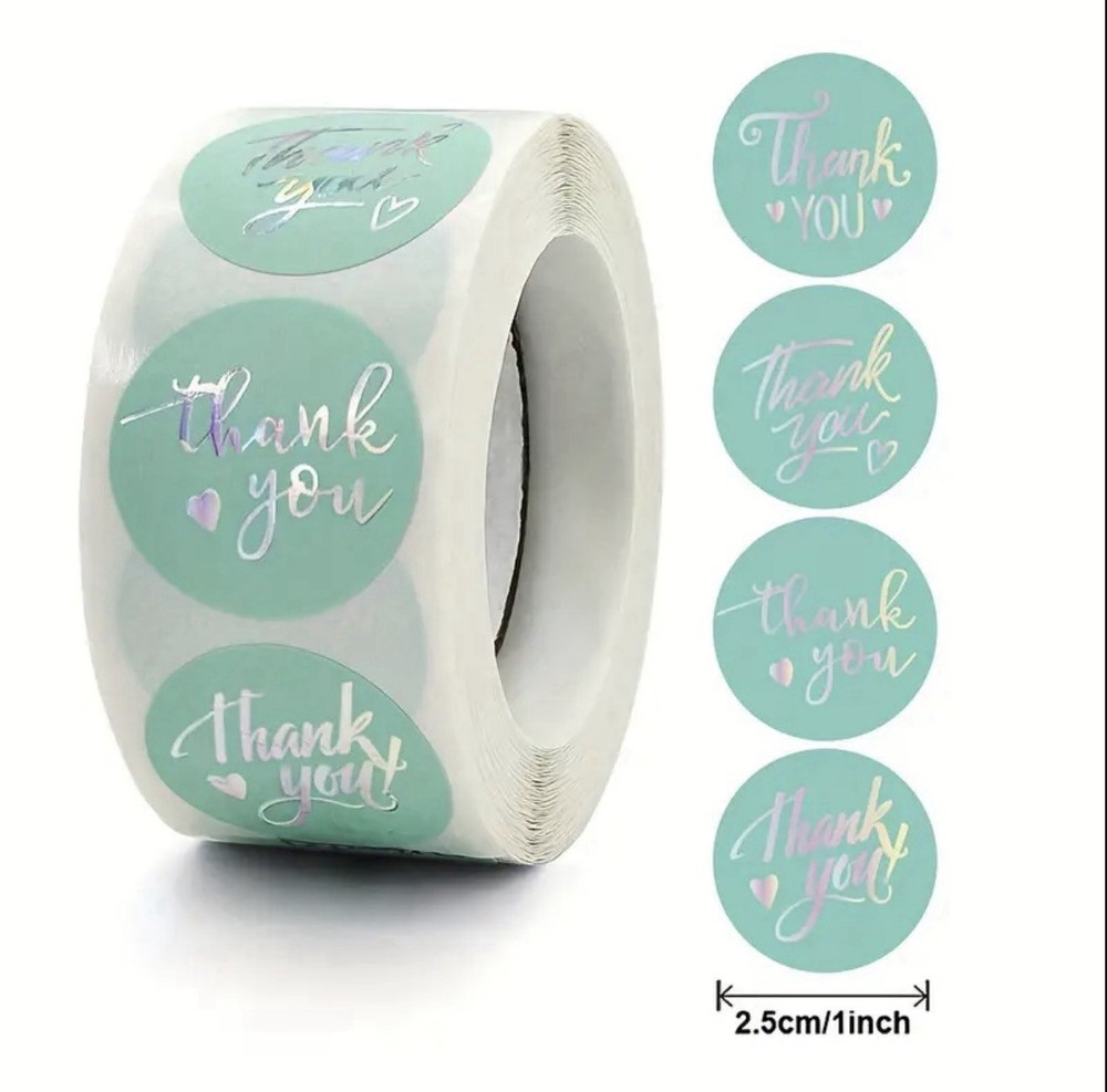 40 PCs Thank You Green Foil Sticker Seals | Business Use/Bridal/Baby Shower