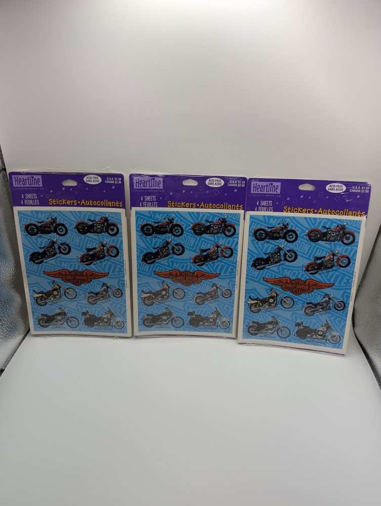 VINTAGE 1996 NEW Harley Davidson Motorcycle Stickers 3 Packs Heartline Hallmark
