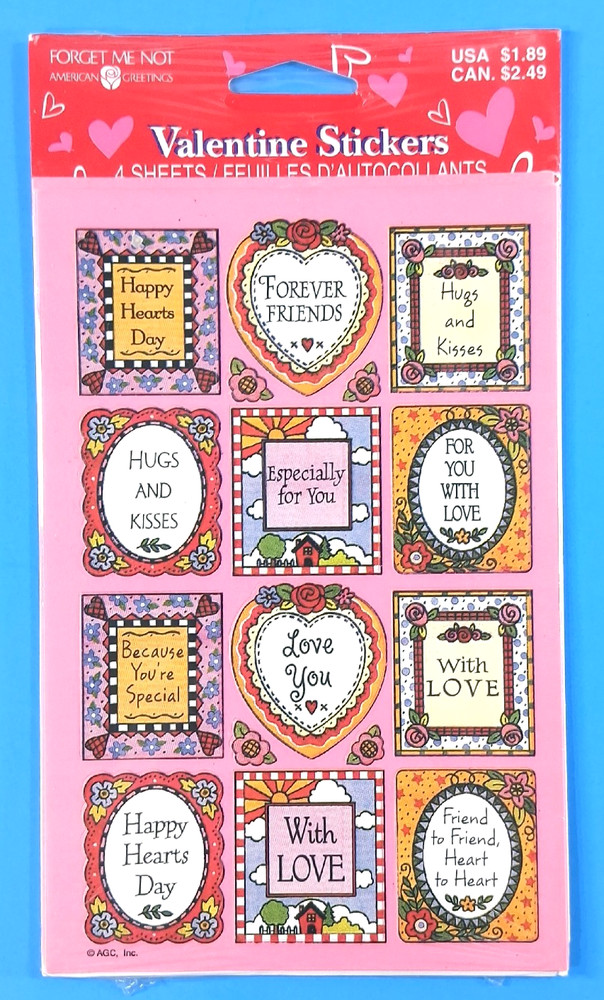 Vintage American Greetings Valentine’s Day Sticker Pack 4 Sheets *Rare HTF*