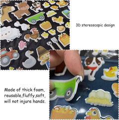 3D Farm Animals Puffy Sticker Book for Kids Window Thick Gel Clings Decals Stick