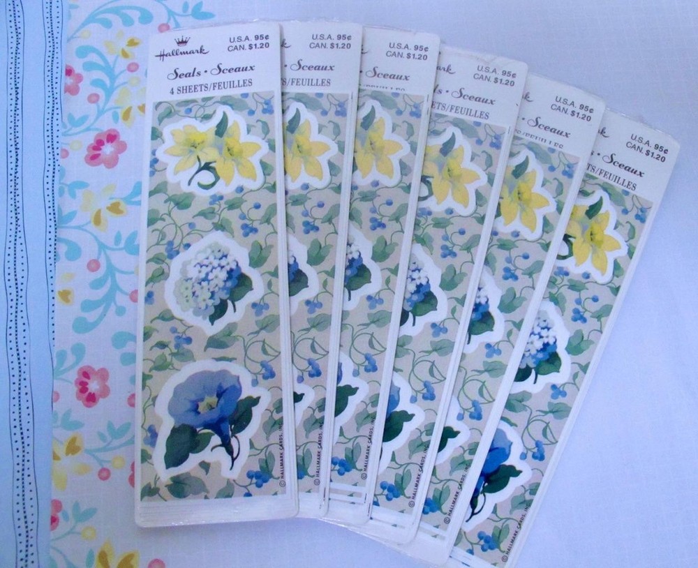 Lot/6 Vtg Hallmark Sticker Seals Floral Morning Glory Hydrangea Daffodils Garden