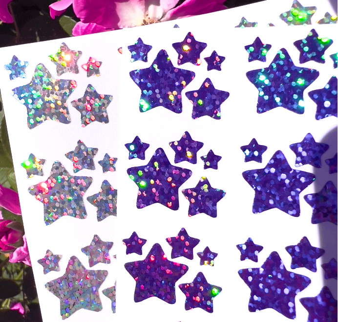 Holographic Sparkle Star Sticker Sheet! – 0.25 to 0.75 inch Sizes
