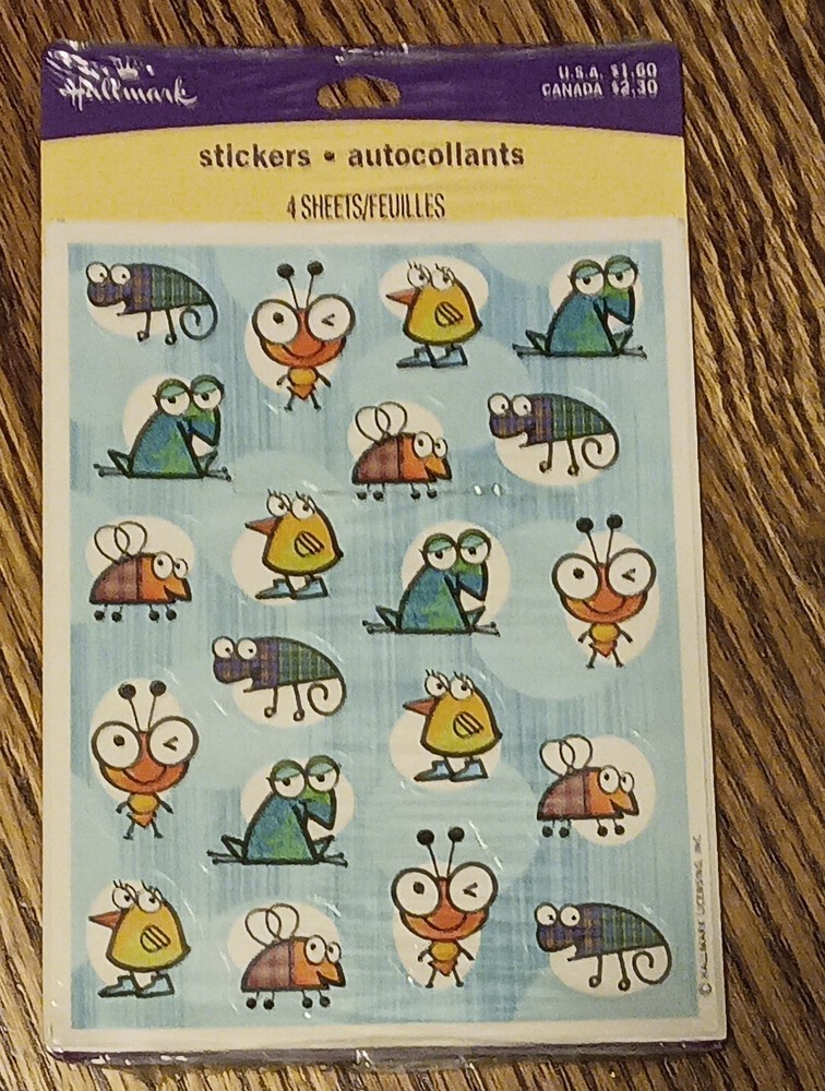 Vintage Hallmark Animal Bugs Duck Frog Insect Sticker Pack New 4 Sheets