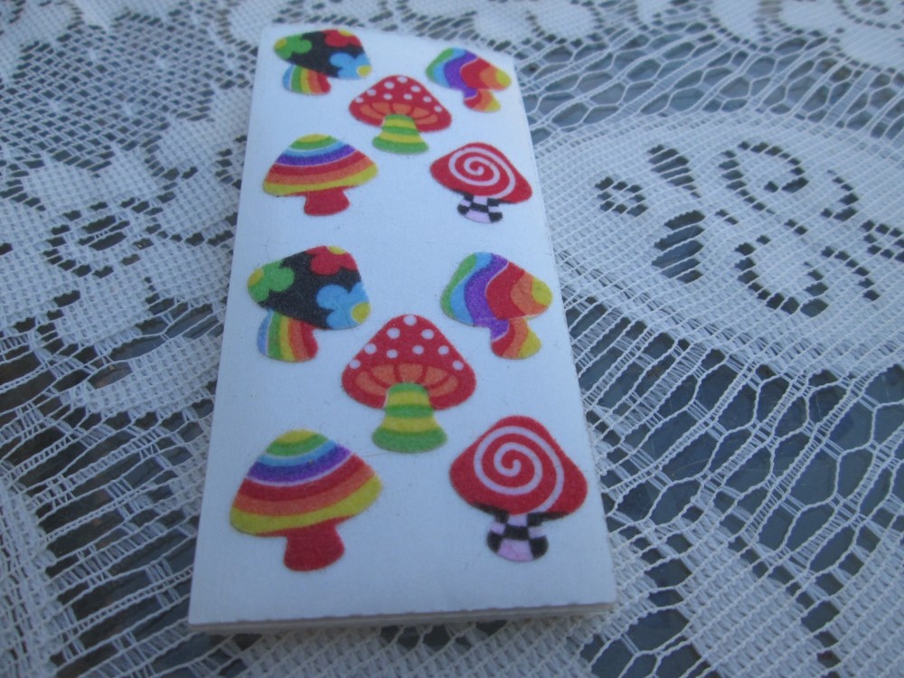 Sandylion Mushroom Stickers Fuzzy Flocked Vintage Psychedelic Groovy Hippy boho