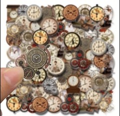 10pcs P.E.T. Victorian Steampunk Clock Stickers-Scrapbook, Journal, DIY Crafting