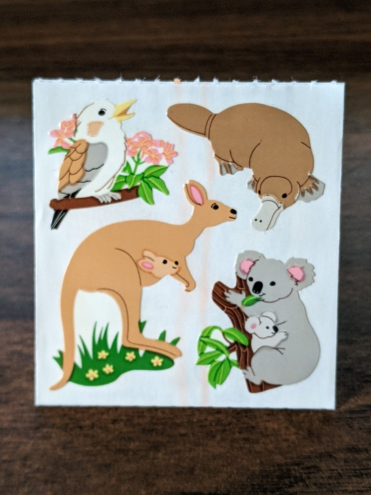 Vintage Sandylion Australian Animals Kangaroo Platypus Koala Stickers