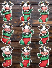 Cow in Christmas Stocking Die Cut Vinyl Stickers Scrapbooking Laptop Waterbottle