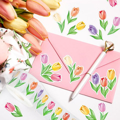 1000 Pcs Spring Floral Stickers Roll Colorful Tulip Flower Adhesive Decals