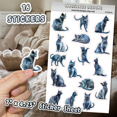 Russian Blue Cat Stickers, for Journals, Scrapbooks, Planners, Glossy, Matte