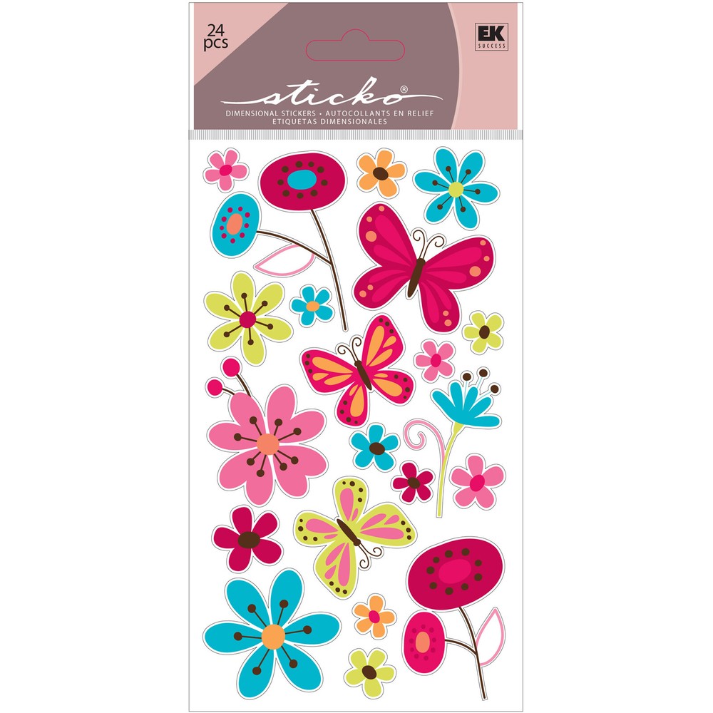 Scrapbooking Stickers Sticko Butterfly Garden Butterflies Flowers Bright colors