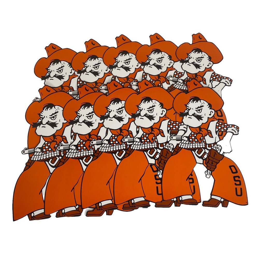 Lot of 10 OSU Pistol Pete Die Cuts 10″ x 6″ Cardstock Oklahoma State Cowboys