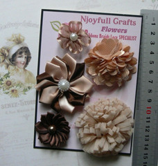 CHAMPAGNE BROWN 5 Flower Mix Organza Lace Satin HANDMADE 35-65mm HMI-6 NJC