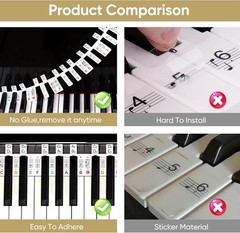 Full Size 88-Key Removable Piano Note Stickers with Dust Cover & Storage Box