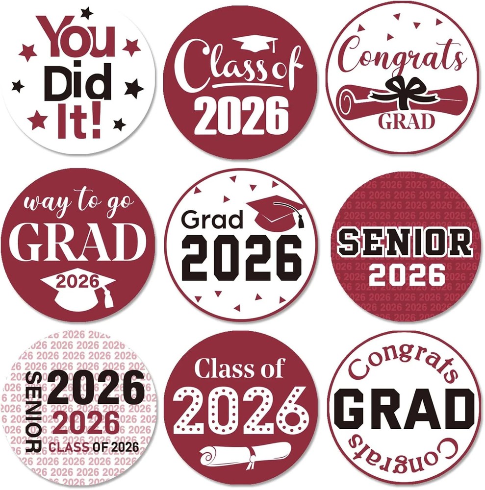 Chinco 504 Pieces 2026 Graduation Stickers Congrats Grad Senior Class of 2026 Pa