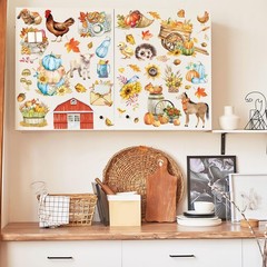Whaline Fall Rub on Transfers 12 Sheets Autumn Pumpkin Farm Animal 5.9×5.9 Inch