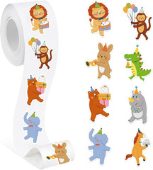 1000Pcs Party Animals Stickers Roll Self-Adhesive Label Decals for Scrapbooking