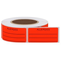 Allergies Sticker Fluorescent Red Allergy Stickers/1″x2″ Write on Label Total…