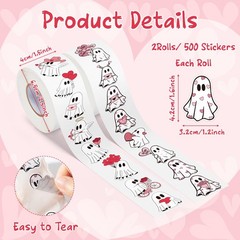 DSjuedui Romantic Ghost Roll Stickers – 1000Pcs Red Pink Flowers Colorful