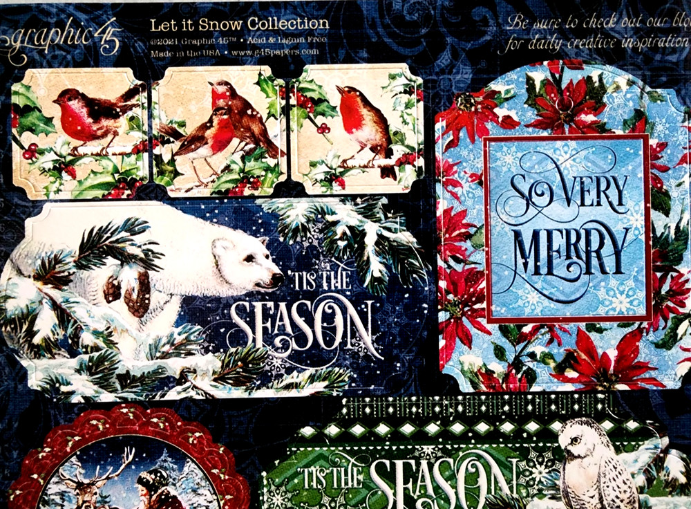 Graphic 45 Let It Snow 12″ Cardstock Stickers Christmas Polar Bear Scrapbook VTG