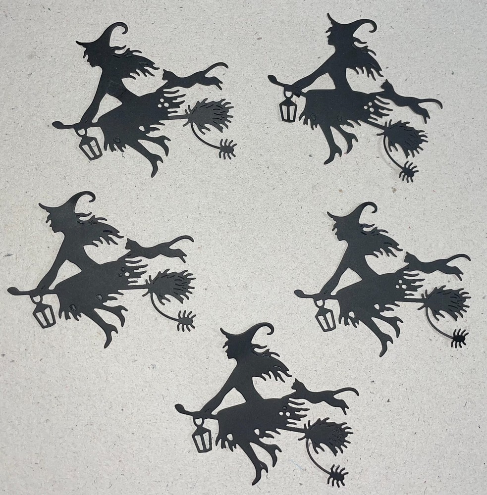 🧹🕷️5 WITCH DANGLING CAT 🐈‍⬛paper die cut embellishments HALLOWEEN