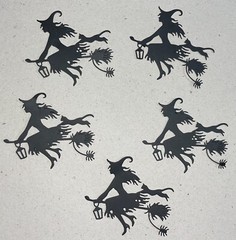 🧹🕷️5 WITCH DANGLING CAT 🐈‍⬛paper die cut embellishments HALLOWEEN