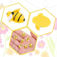 45 Pcs Tiny Resin Bees Small Plastic Bumble Bee Decor Honey 14MM, yellow