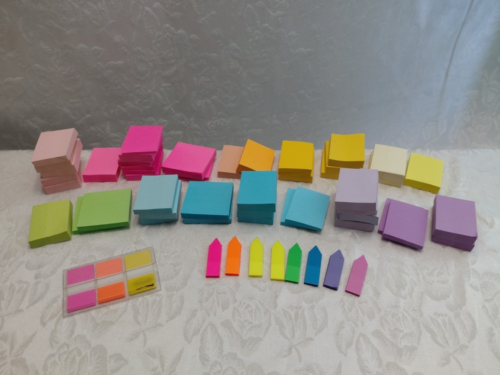 Craft lot set POST IT NOTES Rainbow Pink Green Purple marker tabs memo