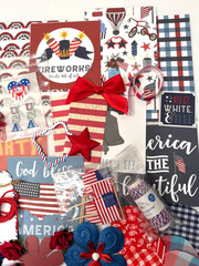 Red White and Blue USA Patriotic scrapbook planner journal junk paper craft lot