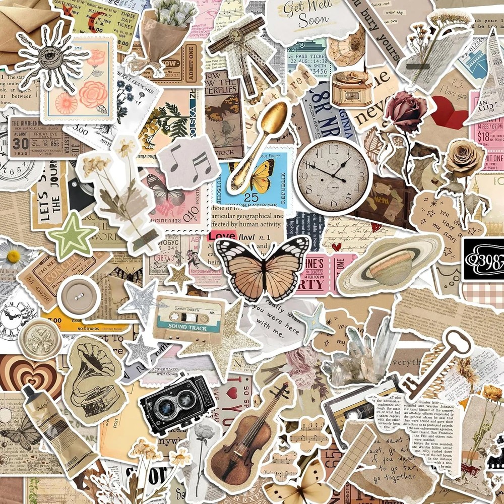 300 Pcs Vintage Stickers, Junk Journal Supplies, Cute Stickers for Journaling Su