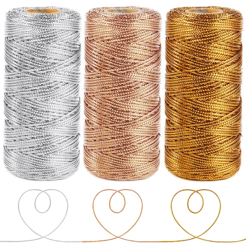 Anvin Metallic Bakers Twine – 328 Yards, Pack of 3 (Gold, Silver, Rose Gold) …
