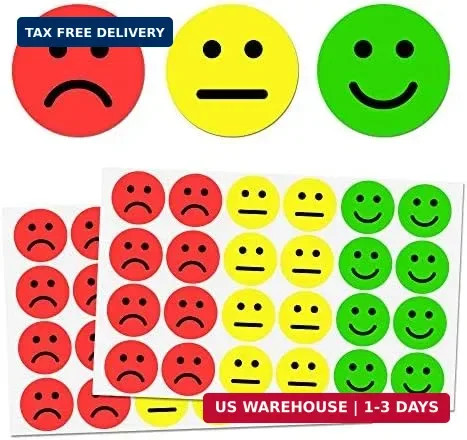 1200 Pieces – 1″ Happy/Sad Smile Face Behavior Emotion Stickers, Red/Yellow/Gree