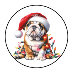ENGLISH BULLDOG CHRISTMAS STICKERS ENVELOPE SEALS LABELS 1.5″ ROUND (30) LIGHTS