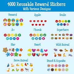 4000 Reusable Reward Stickers, Waterproof Tear~Resistant, 100 Sheets