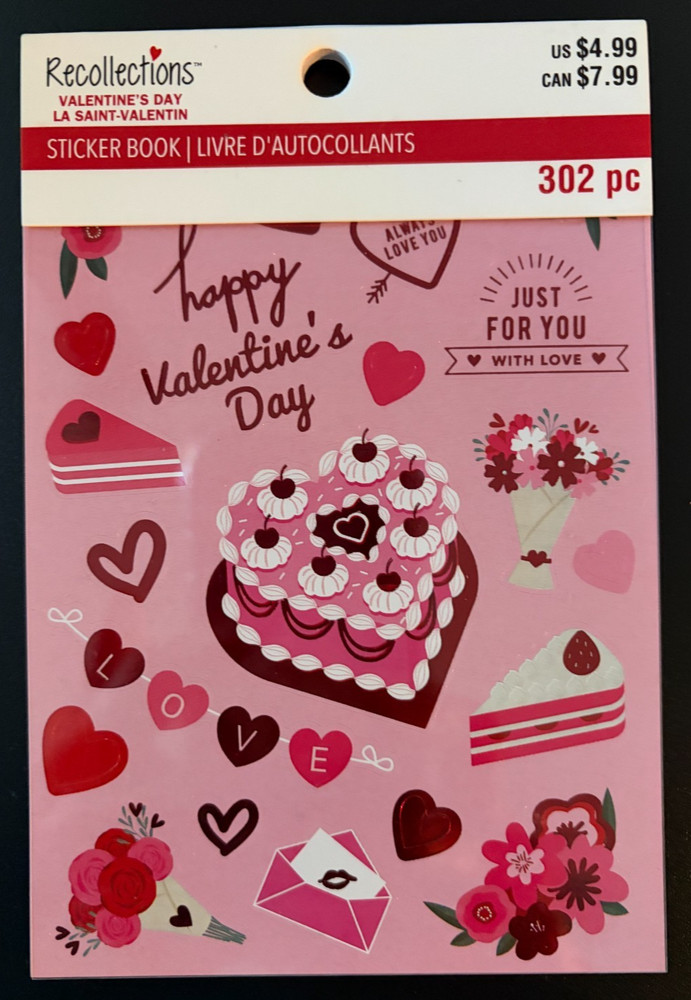 RECOLLECTIONS VALENTINE’S DAY STICKER BOOK 302 PC STICKERS 12 SHEETS ROMANCE