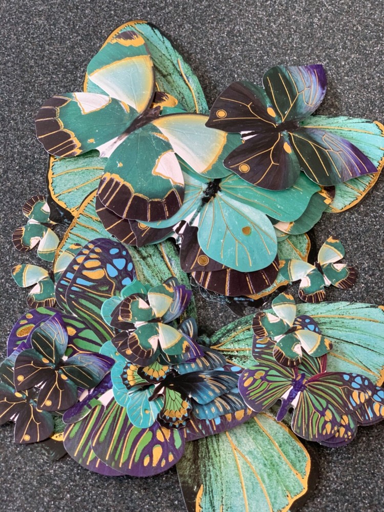 ADHESIVE LARGE COLORFUL BLUE/GREEN COLORS BUTTERFLY SHAPE MULTI-SIZE BUTTERFLIES