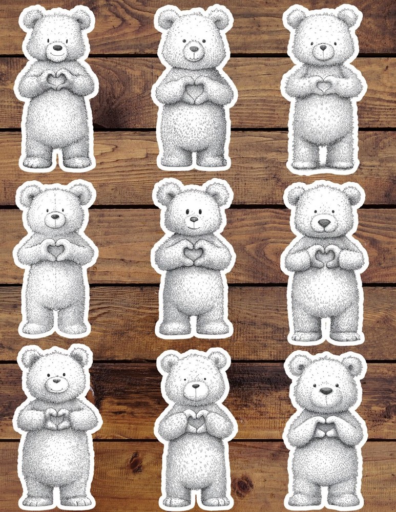 I Love You Bear Die Cut Vinyl Stickers Set Scrapbooking Laptop Water Bottle