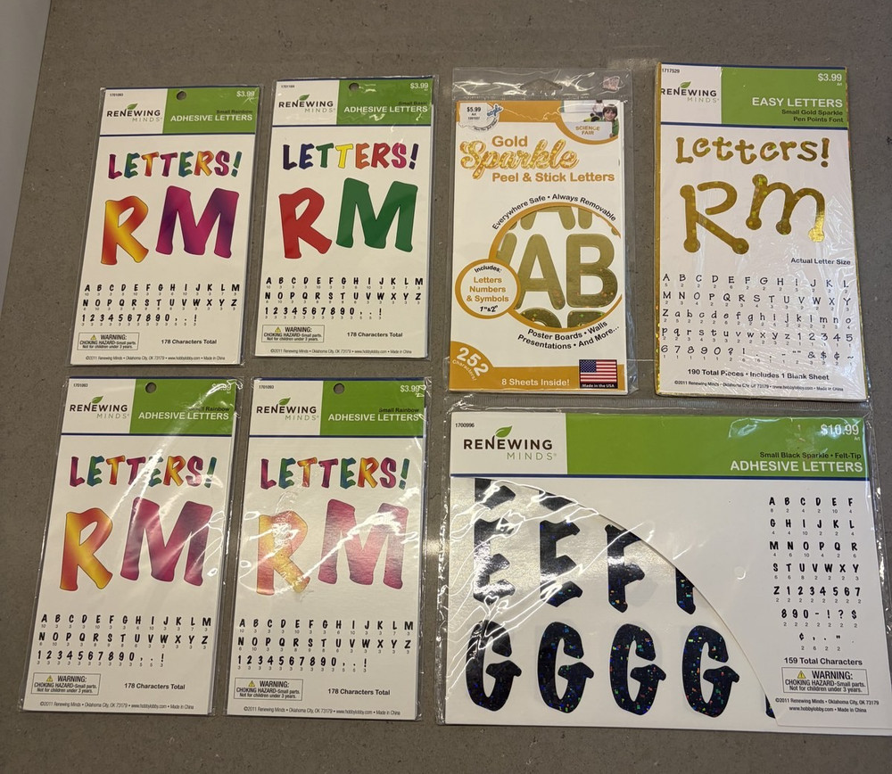 Lot of 7 Adhesive Letters Numbers Stickers Renewing Minds Craft Scrapbook