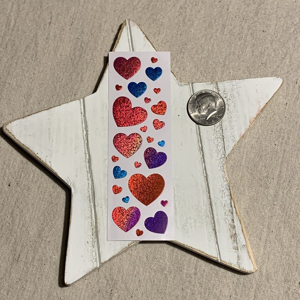 Vintage Sticker Mod Hearts Glitter Glittery Red Pink Purple Blue Hearts 80s 90s