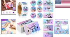 Versatile Holographic Thank You Cards & Stickers Set – 1120 Pcs for Business Use