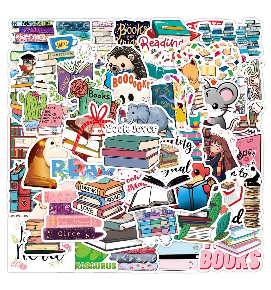 50pcs Book Lover Vinyl Stickers, Love Books, Book Worm, Reading, 024