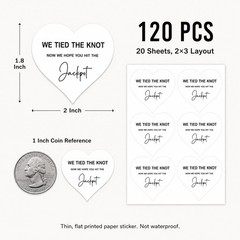 120 Heart-Shaped ‘We Tied the Knot’ Lottery Ticket Stickers for Weddings