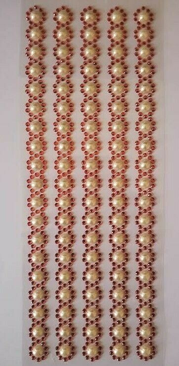 CraftbuddyUS 5 RED Round 8mm Pearl Self Adhesive Rhinestone Stripes, DIY, Craft
